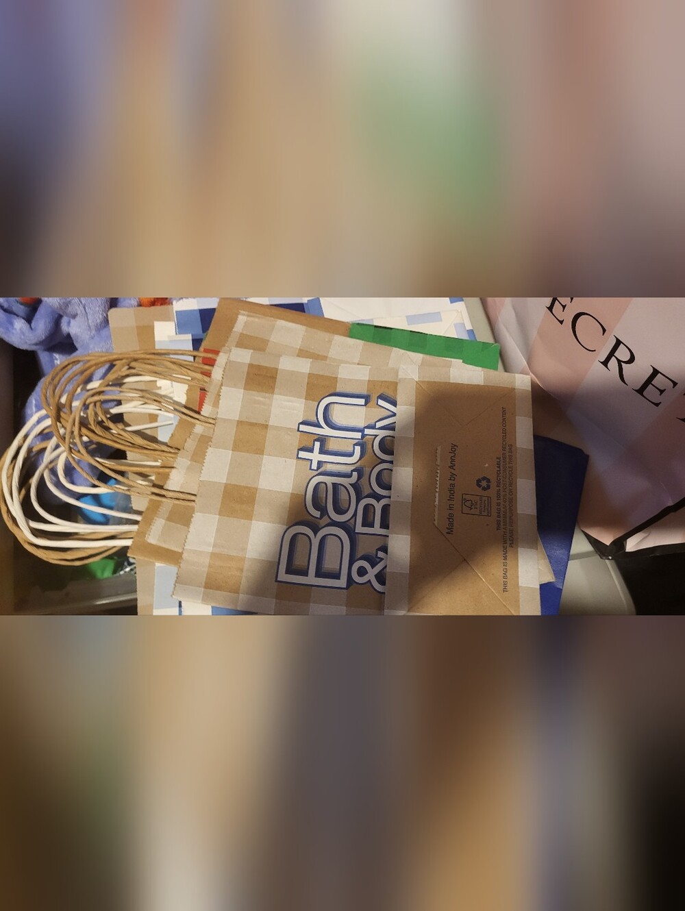 Bath & Body Works Brown and Cream Plaid Gift Bags with Twisted Handles